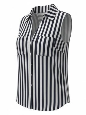 Soho Navy and White Vertical Stripe Sleeveless Button-Down Top